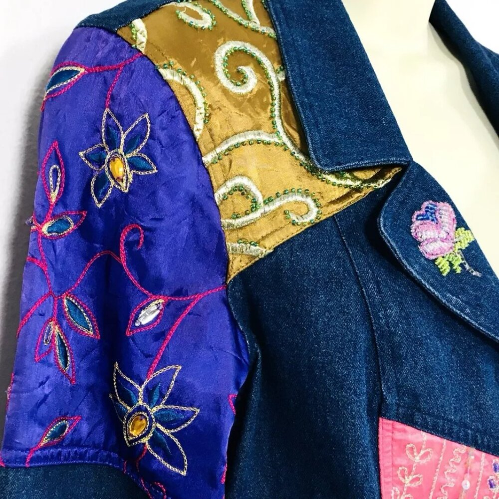 Together Vintage Patchwork Beaded Embroidered Den… - image 3